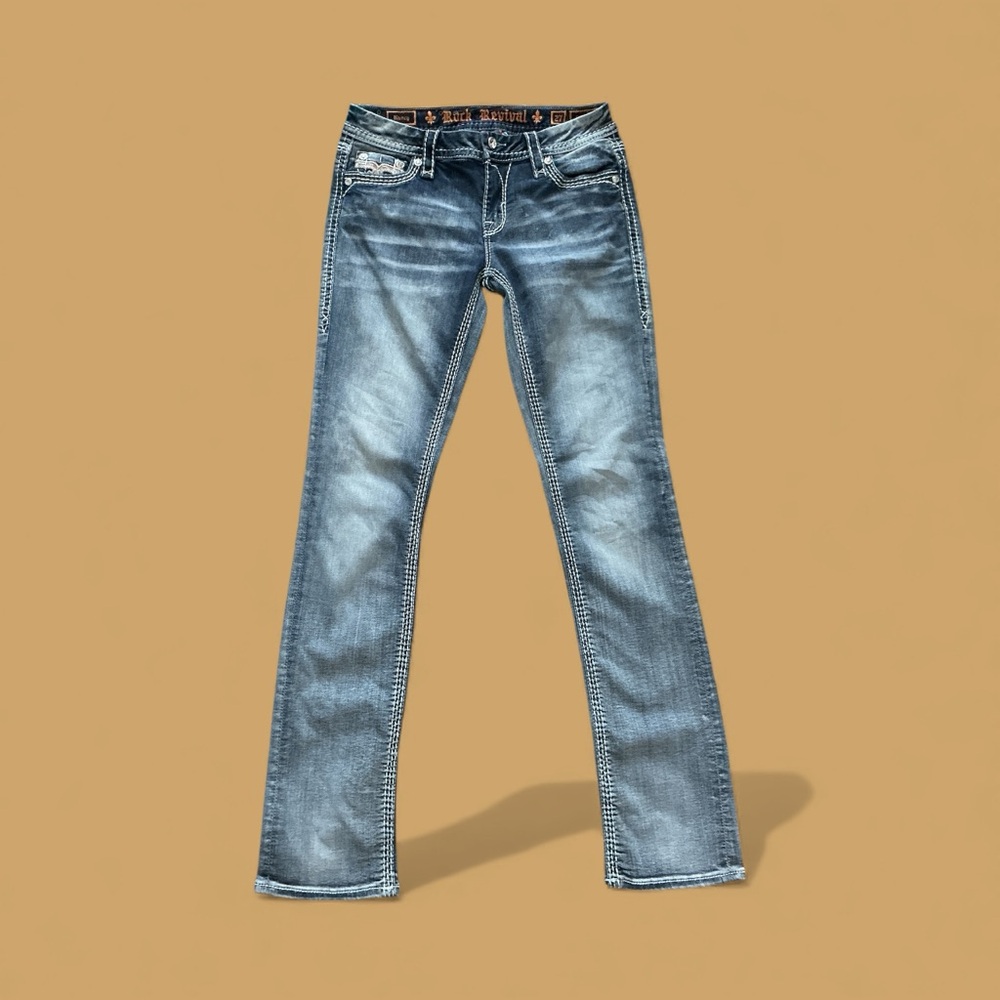 Rock Revival Nancy Bootcut Jeans Size 27 Medium Wash Embellished Pockets